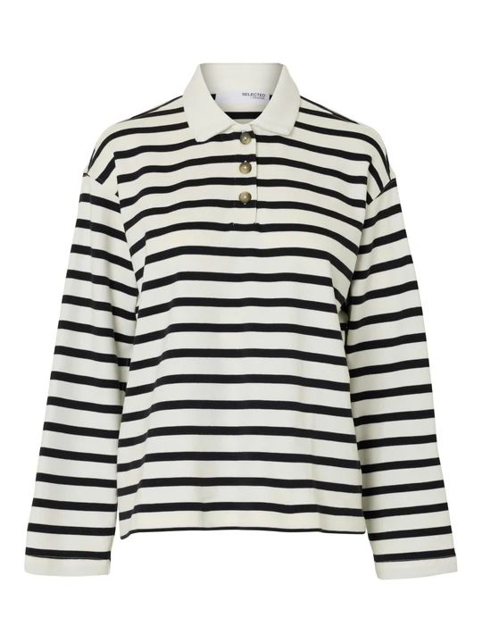 SELECTED Wada LS Stripe Collar Top Noos Anemone Snow White