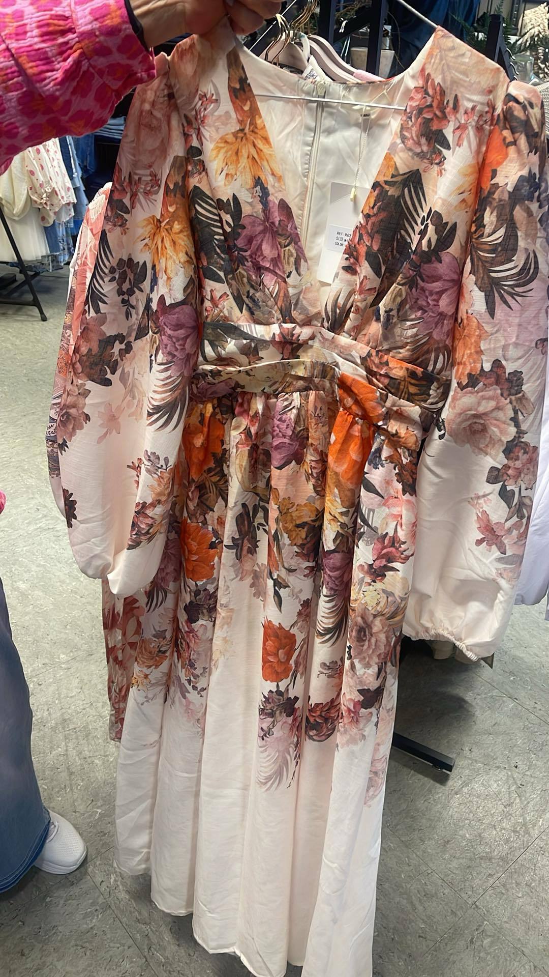 LONG DRESS Advanced V-Neck Digital Print Beige/Red