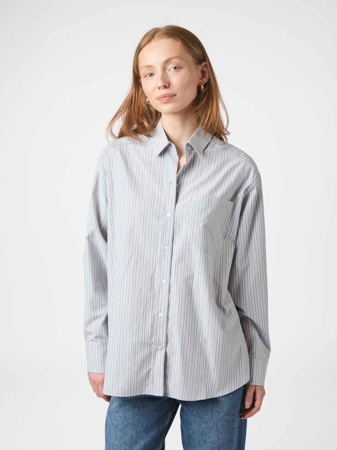NEO NOIR Dalma Stripe Stone Shirt Light Grey