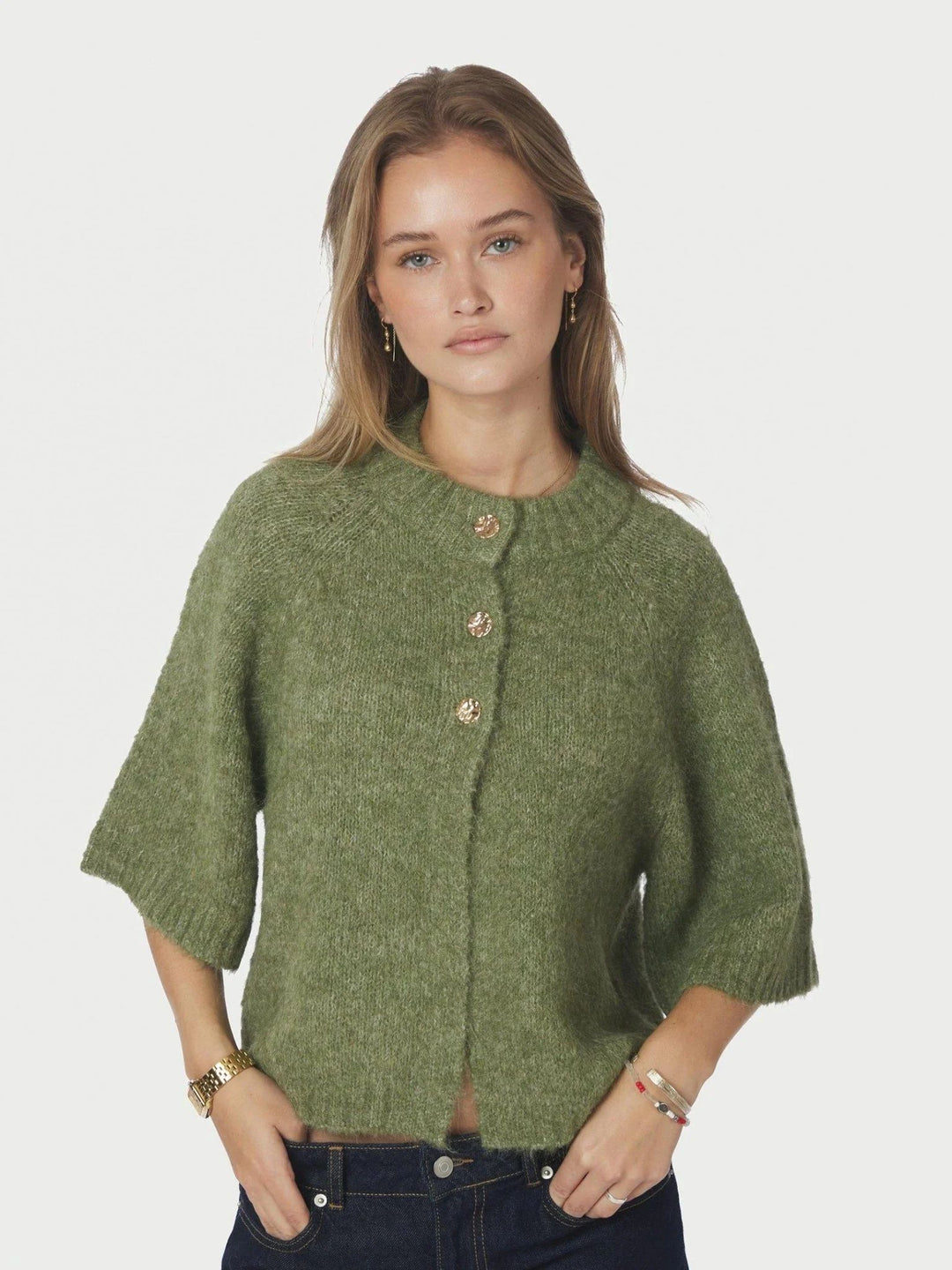 NEO NOIR Benuta Fluffy Knit Cardigan Dusty Green