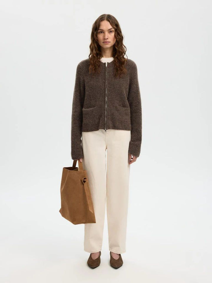 SELECTED Sia Ras LS Knit Short Cardigan Chocolate Chip