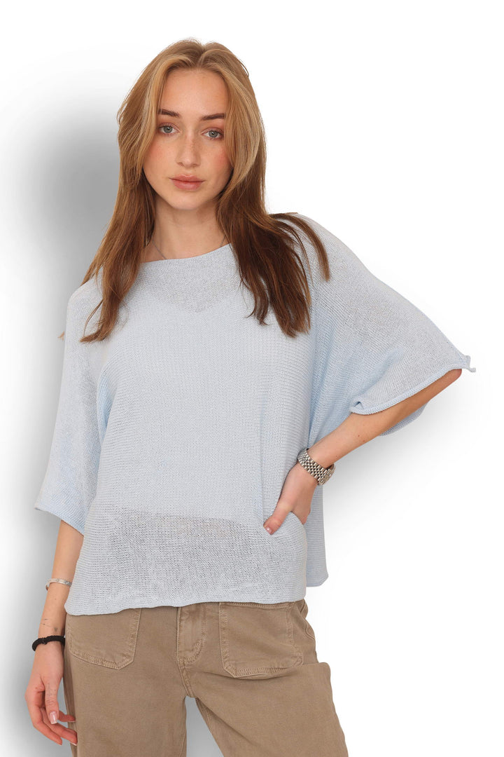COPENHAGEN LUXE Lightweight Cotton Knit Top Light Blue