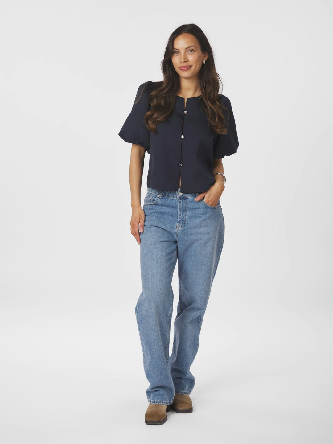 NEO NOIR Aisa Dull Satin Blouse Navy