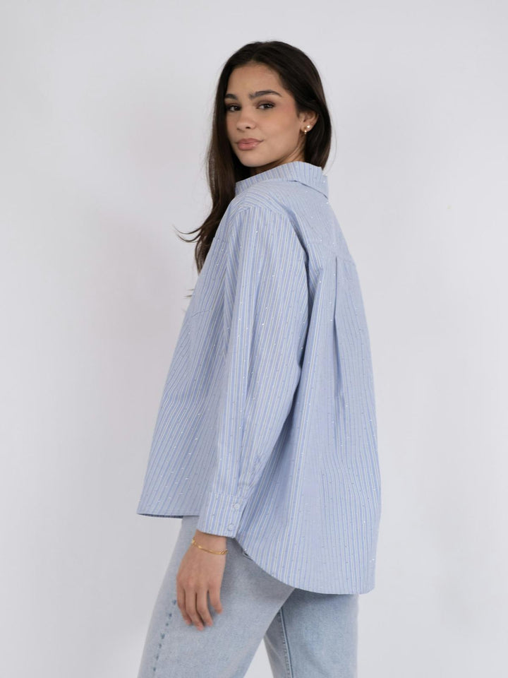 NEO NOIR Dalma Stripe Stone Shirt Blue