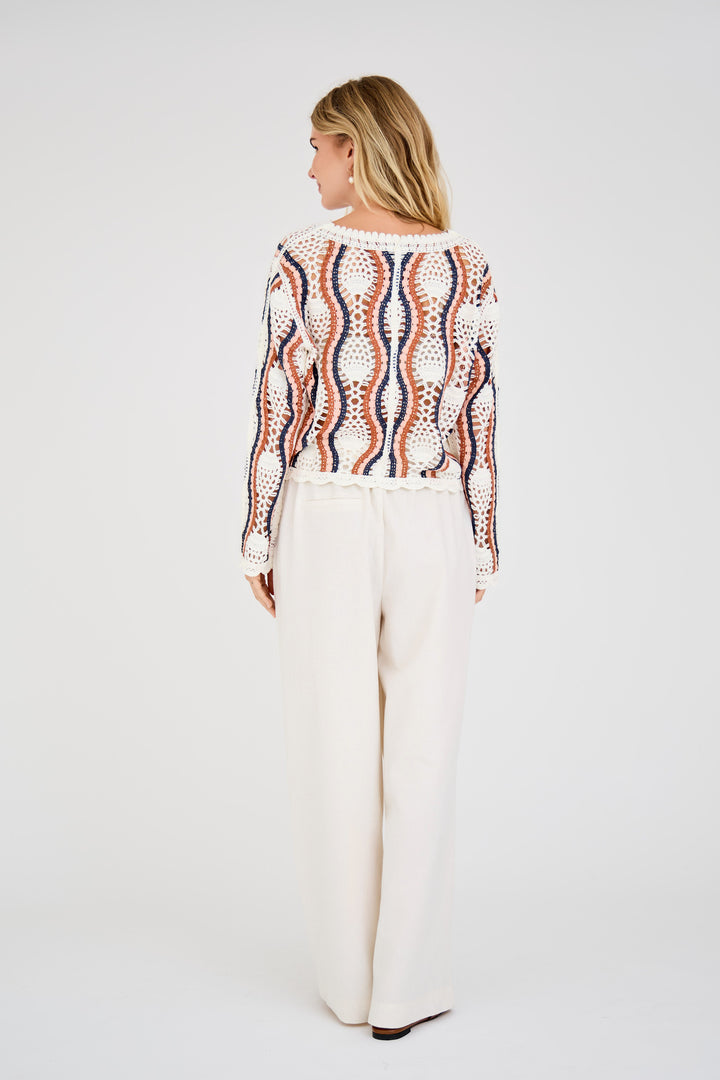 A-VIEW California Crochet Blouse White/Peach/Navy