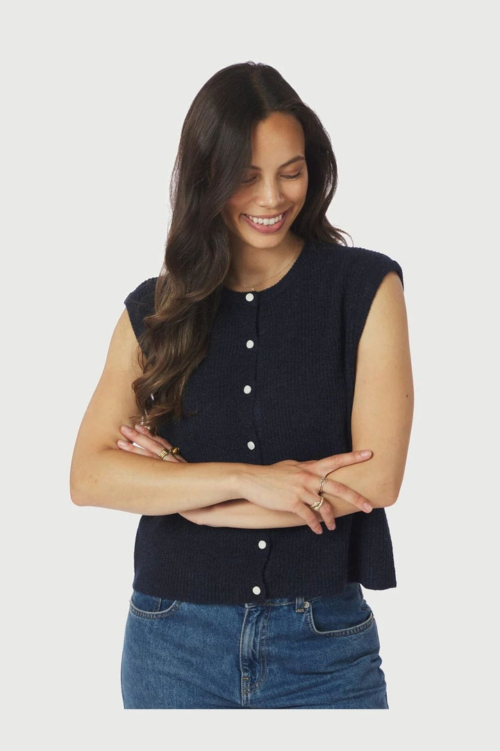 NEO NOIR Everest Knit Vest PO Navy