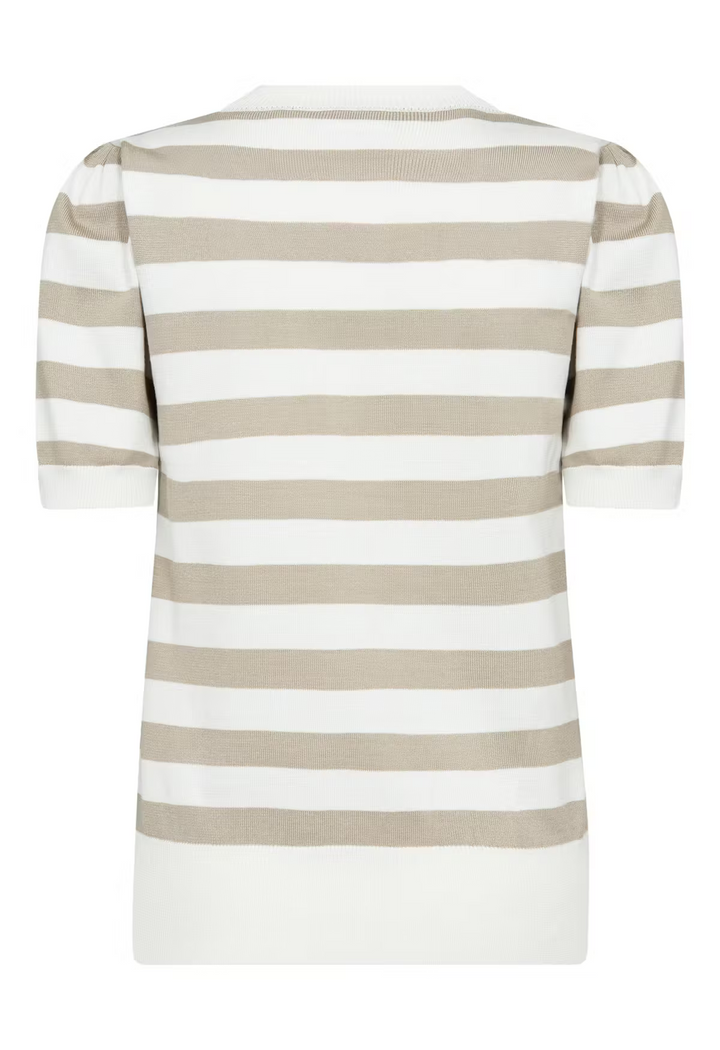 SAINT TROPEZ MilaSZ SS Block Stripe Pullover Ice Plaza Taupe Block Stripe