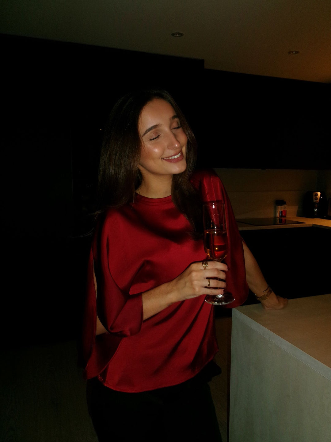 NEO NOIR Liora Heavy Sateen Blouse Dark Red