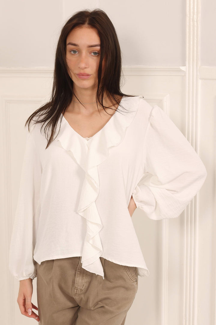 COPENHAGEN LUXE Feminine Ruffle Shirt White