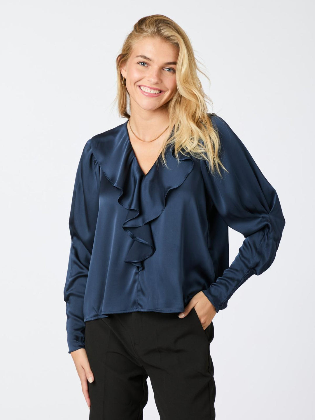 NEO NOIR Sandie Sateen Blouse Navy