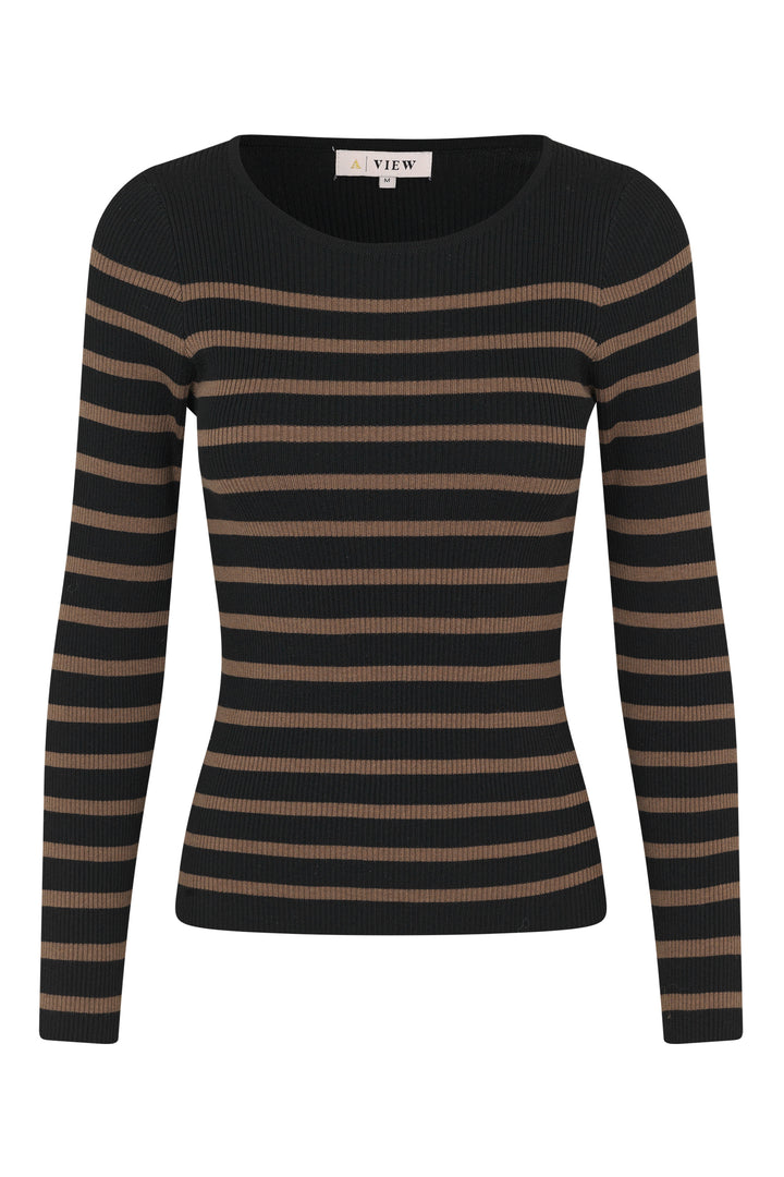 A-VIEW Lana Rib Stripe Blouse Black/Brown