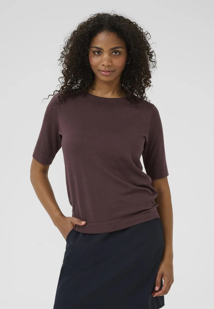 KAFFE KAlizza Boatneck Solid Pullover Fudge