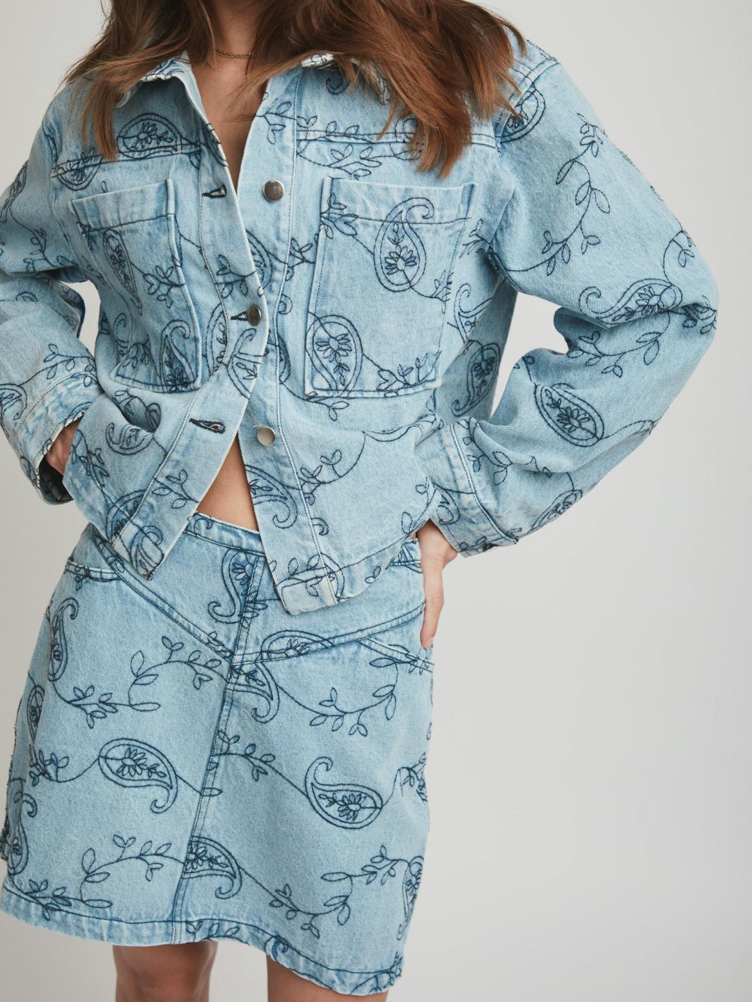 NEO NOIR Gabani Embrodery Skirt Blue