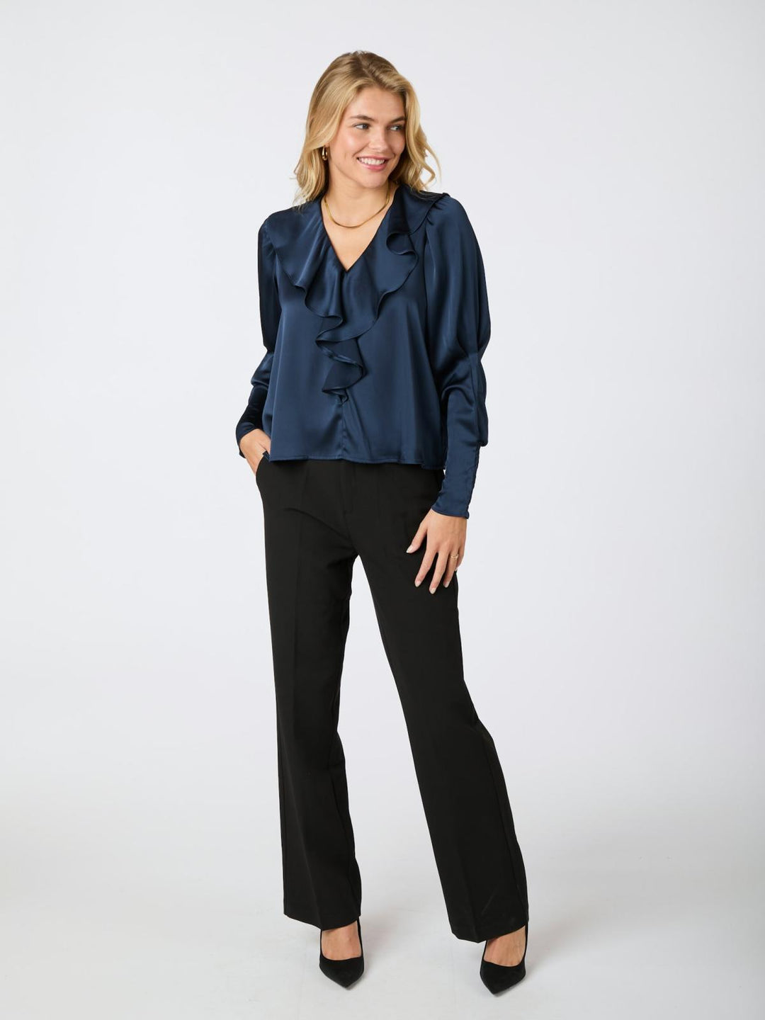 NEO NOIR Sandie Sateen Blouse Navy