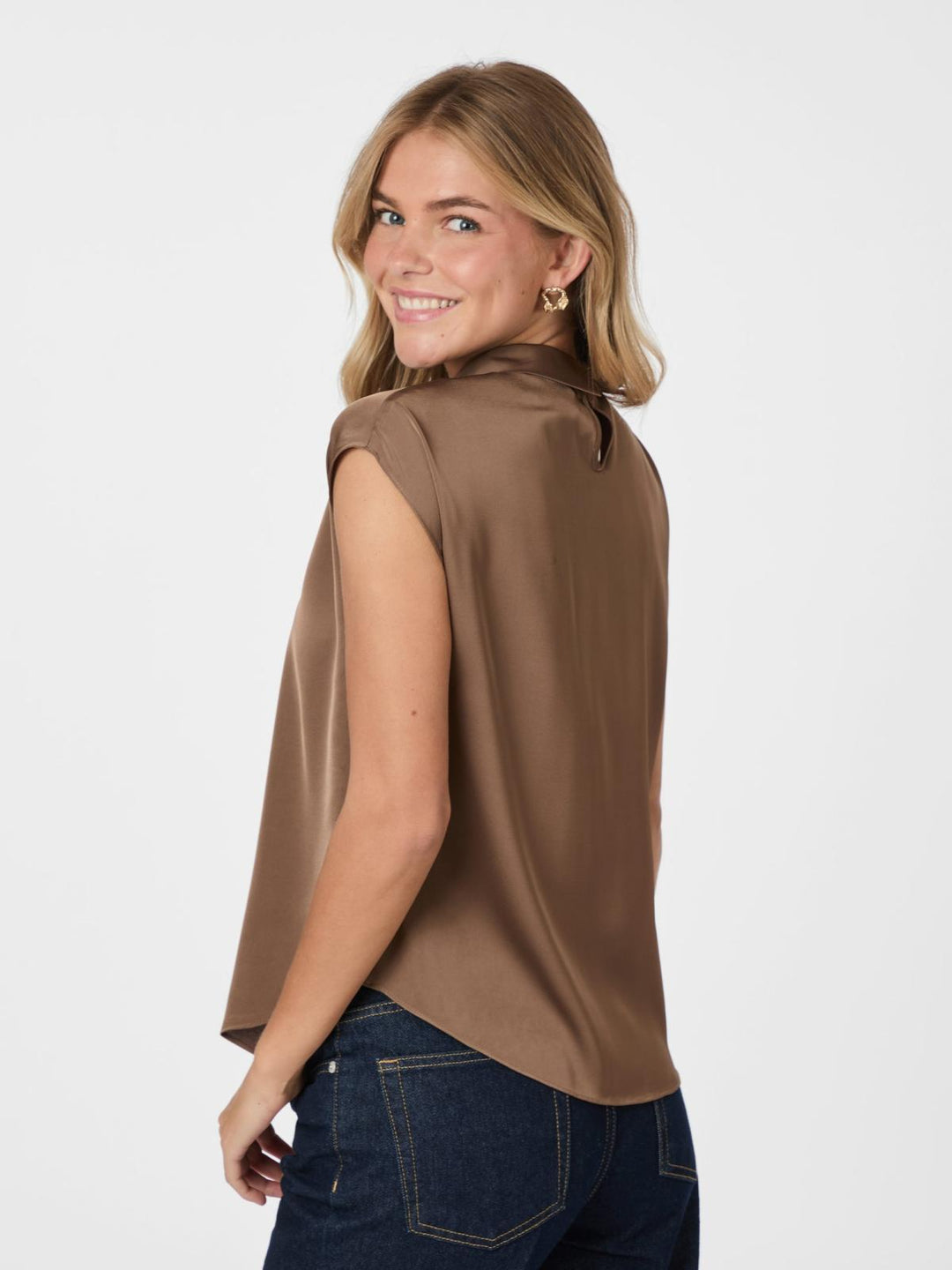 NEO NOIR Fleur Drapy Satin Blouse Dusty Brown