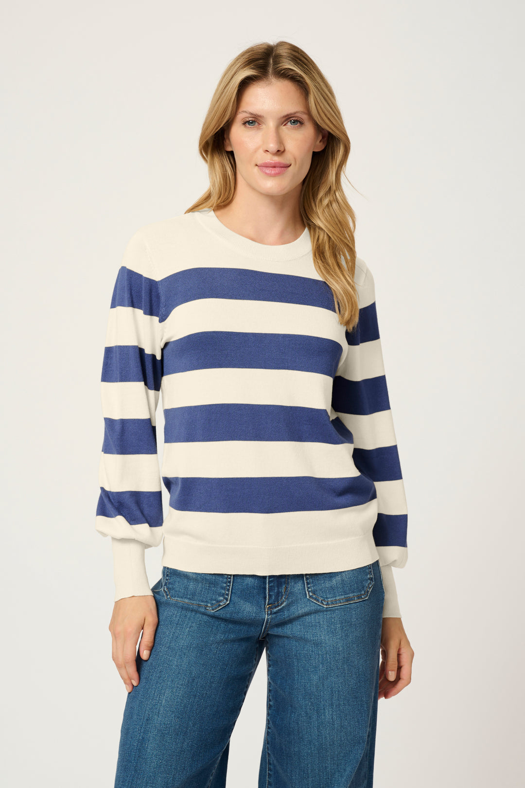 KAFFE KAlizza Striped Pullover Turtledove/Blue Bold Stripe