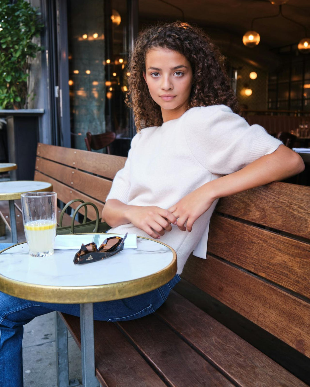 NEO NOIR Martha Bow Knit Tee Ivory