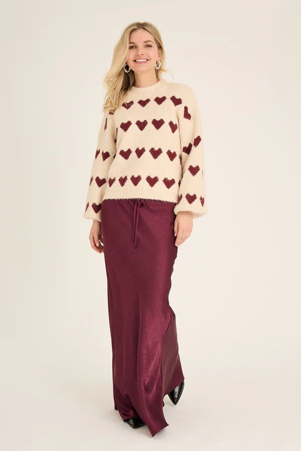 A-VIEW Heart Knit Pullover Offwhite/bordeaux