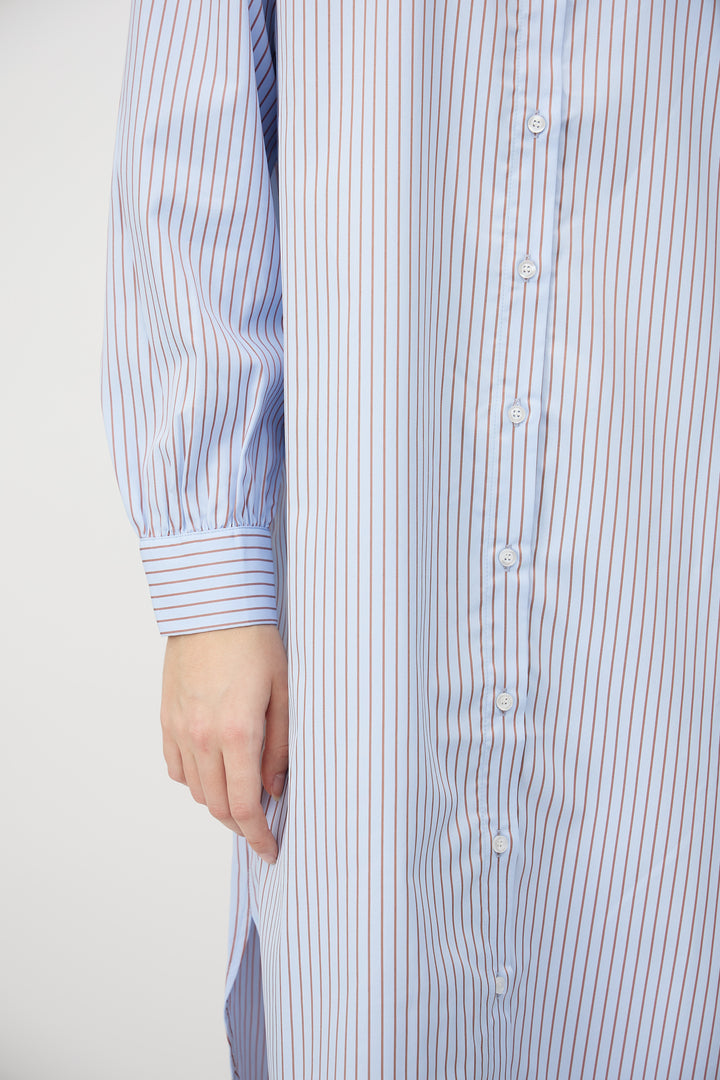 A-VIEW Sonja Long Shirt Light Blue-Caramel Stripe