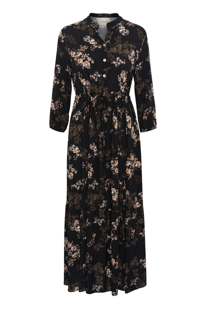 CREAM CRAlora Long Dress Black With Autumn Flowers