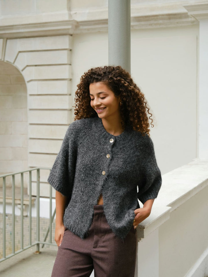 NEO NOIR Benuta Fluffy Knit Cardigan Antracit Melange