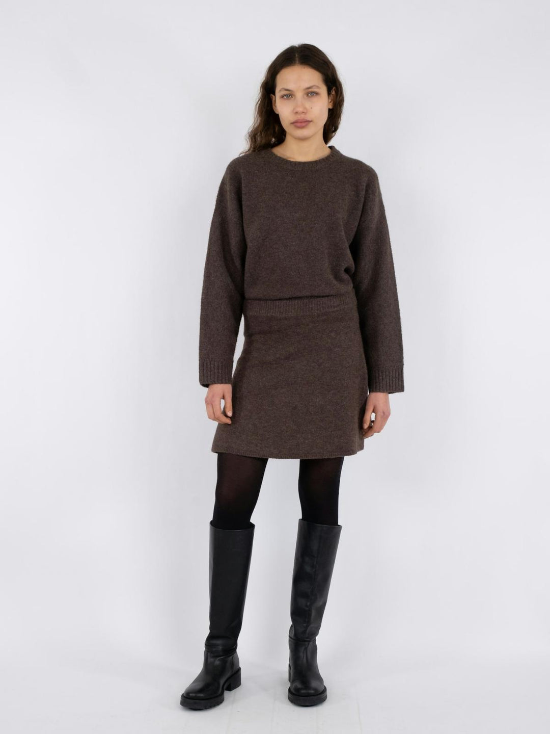 NEO NOIR Gisa Knit Skirt Brown Melange