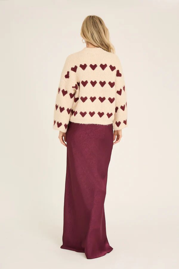 A-VIEW Heart Knit Pullover Offwhite/bordeaux