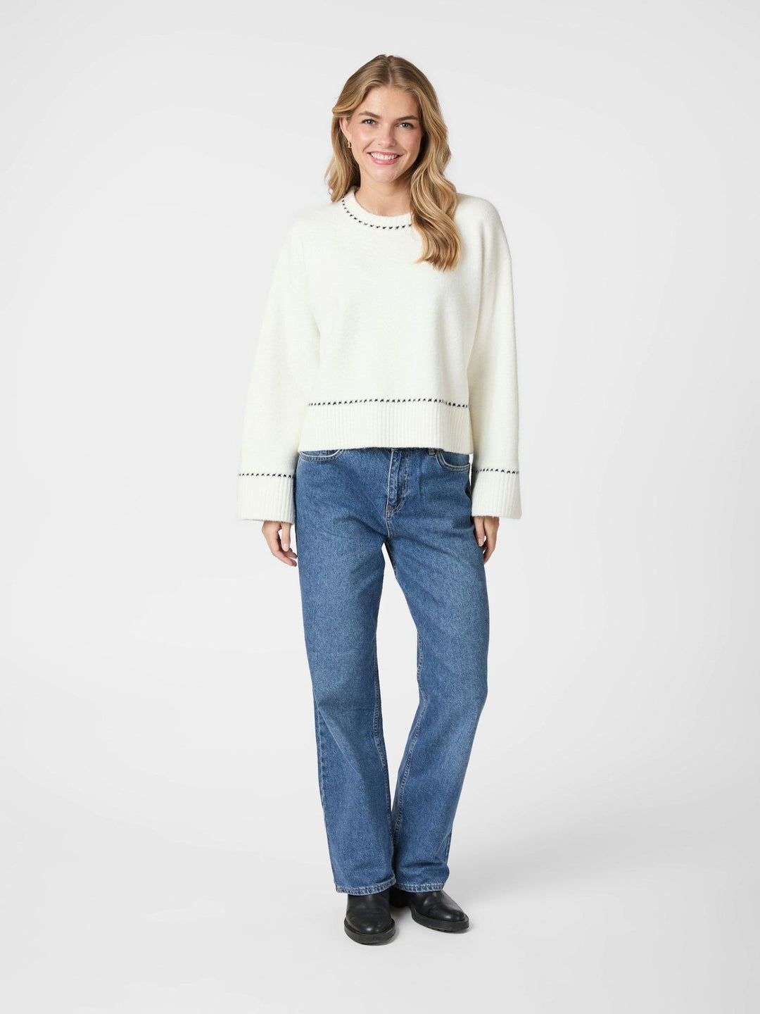 NEO NOIR Roeme Knit Stitch Blouse Off White