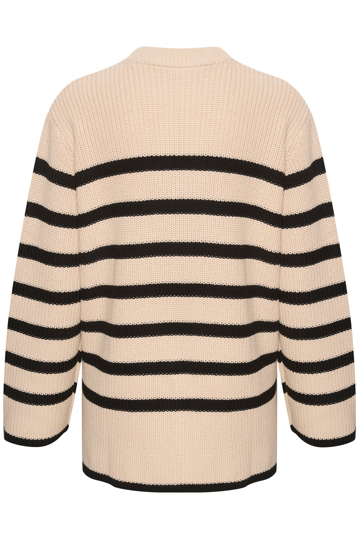 KAFFE KAcilla Knit Pullover Sand Dollar/Black Stripe