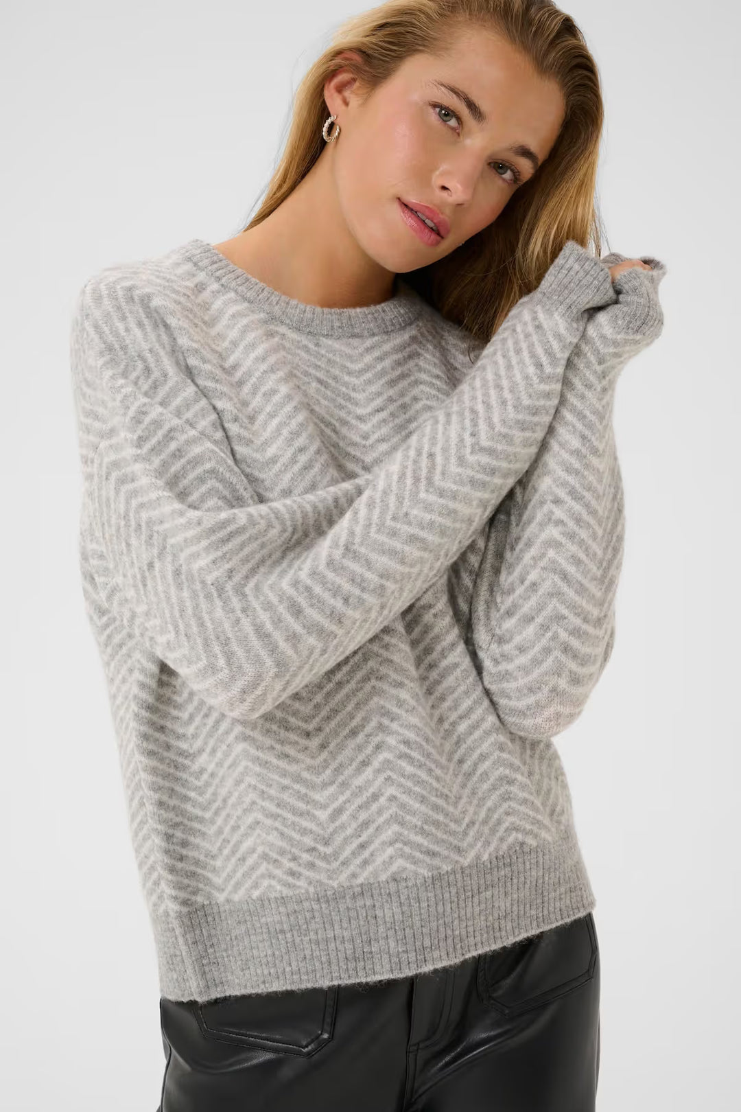KAFFE KAbitzy Pullover Grey M./Chalk Zig