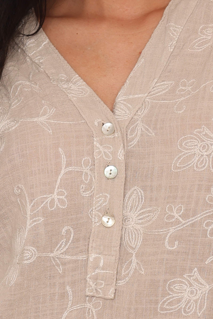 COPENHAGEN LUXE Cotton Shirt Linen Look Sand