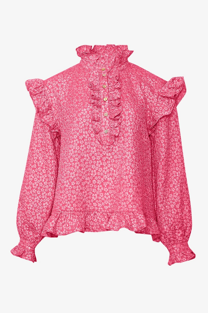 NOELLA Reno Ruby Ruffle Blouse Bright Pink