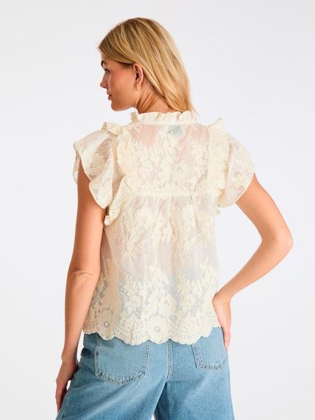 NEO NOIR Jayla Big Embroidery Top Off White