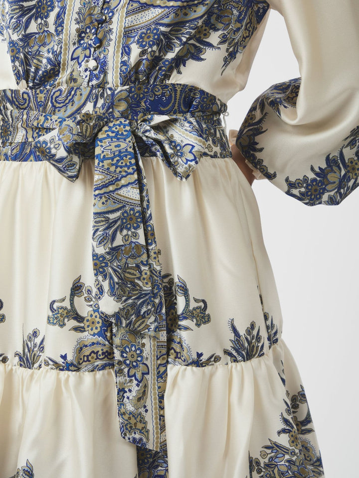 NEO NOIR Malfida Paisley Border Dress Ash Blue