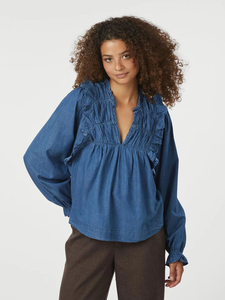 NEO NOIR Janis Denim Blouse Blue