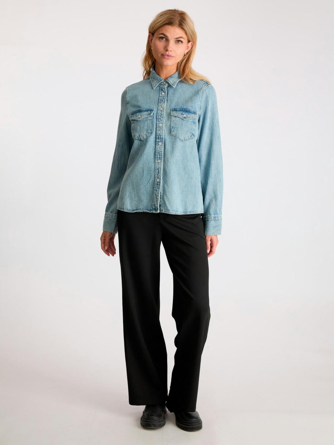 NEO NOIR Roger Denim Shirt Smoke Blue