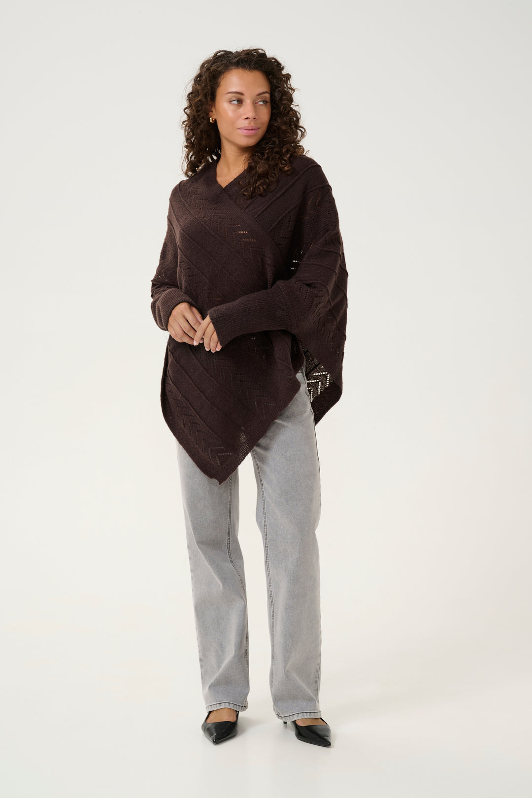 CREAM CRHoliday Knit Poncho Chocolate Plum