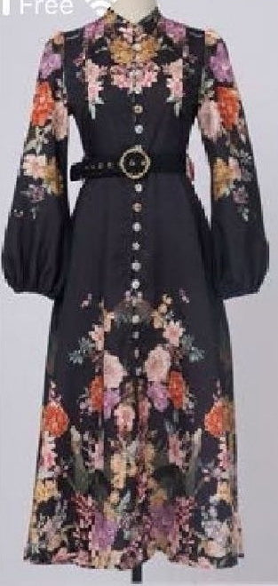 LONG DRESS Advanced Digital Print Black/Red Flowers