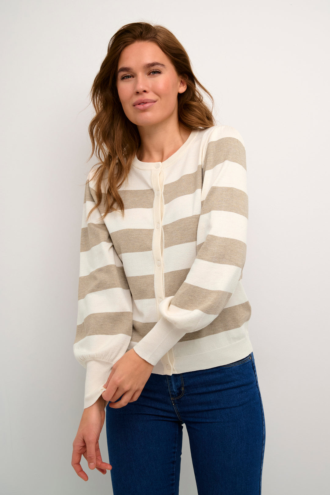 KAFFE KAlizza Striped Cardigan Chinchilla