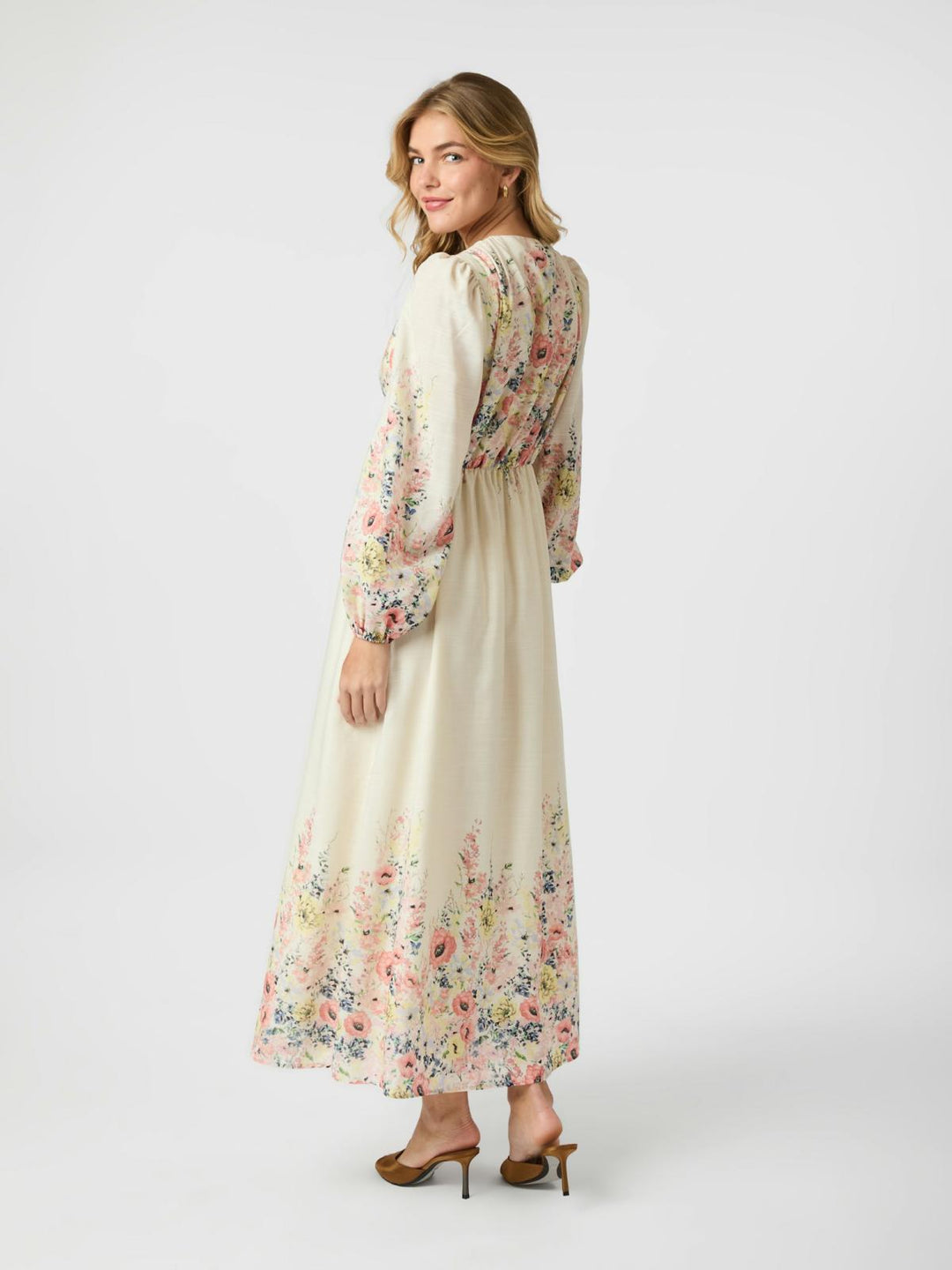 NEO NOIR Silfi Flower Print Dress Creme