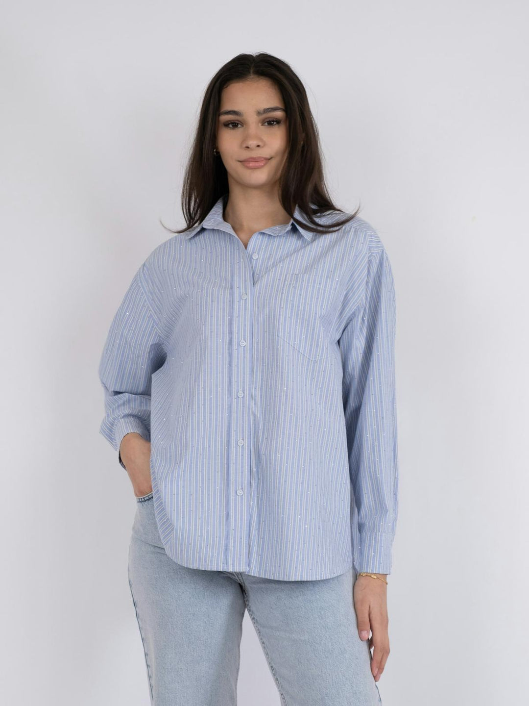 NEO NOIR Dalma Stripe Stone Shirt Blue