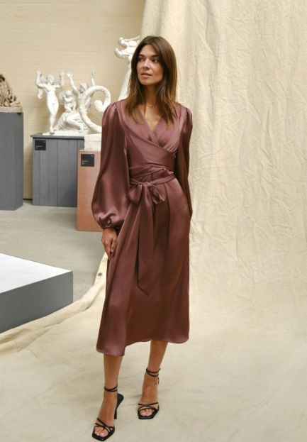 NEO NOIR Rimini Heavy Sateen Dress Dark Rose