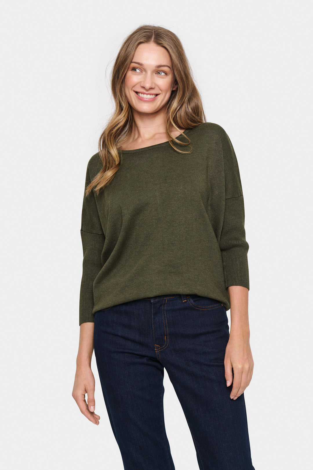 SAINT TROPEZ MilaSZ R-neck Pullover Army Green Melange