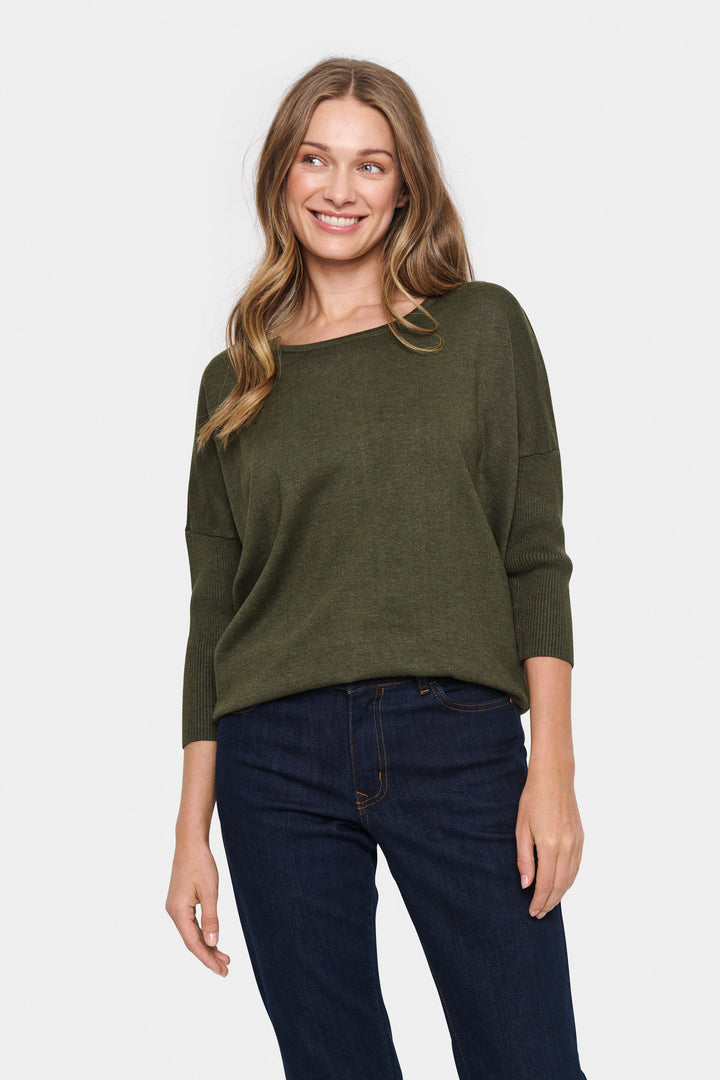 SAINT TROPEZ MilaSZ R-neck Pullover Army Green Melange