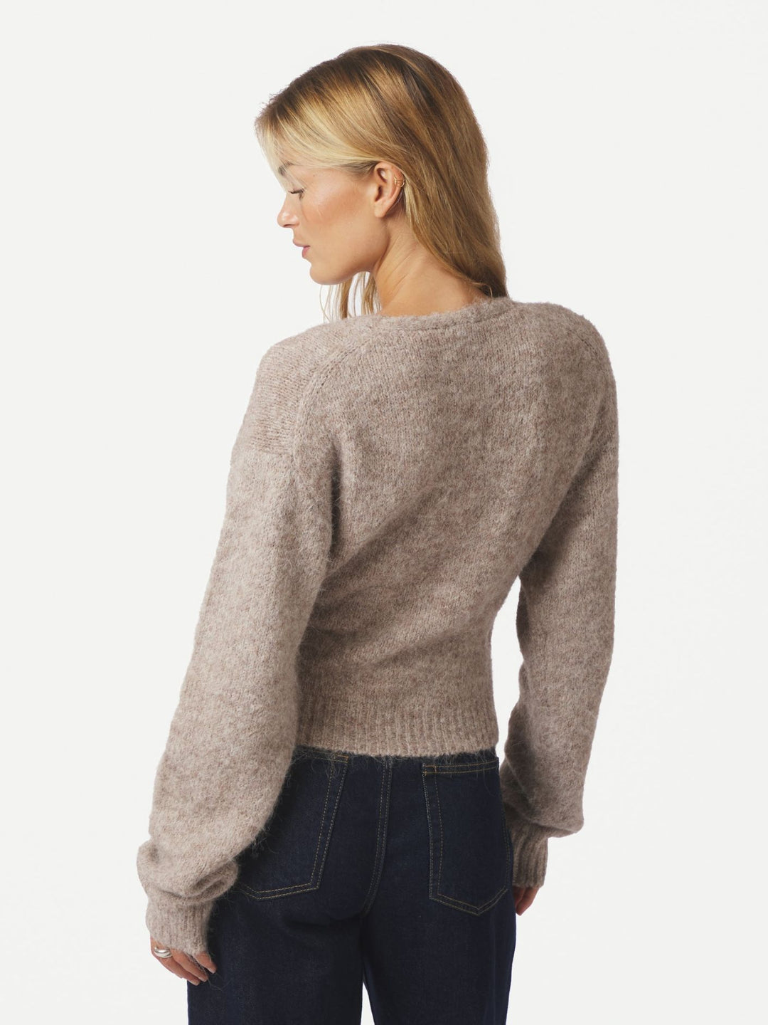 NEO NOIR Ronia Fluffy Wrap Knit Cardigan Beige Melange