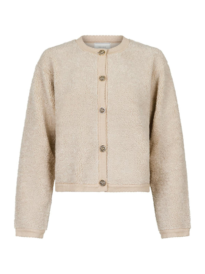 NEO NOIR Limo Fluffy Knit Cardigan Sand