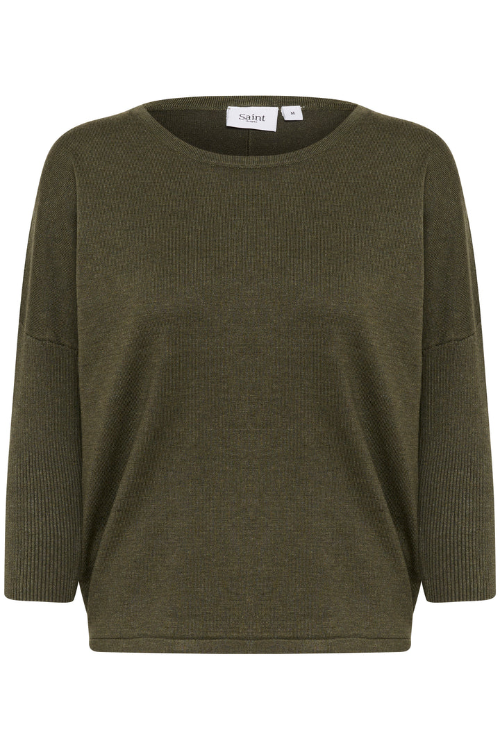 SAINT TROPEZ MilaSZ R-neck Pullover Army Green Melange