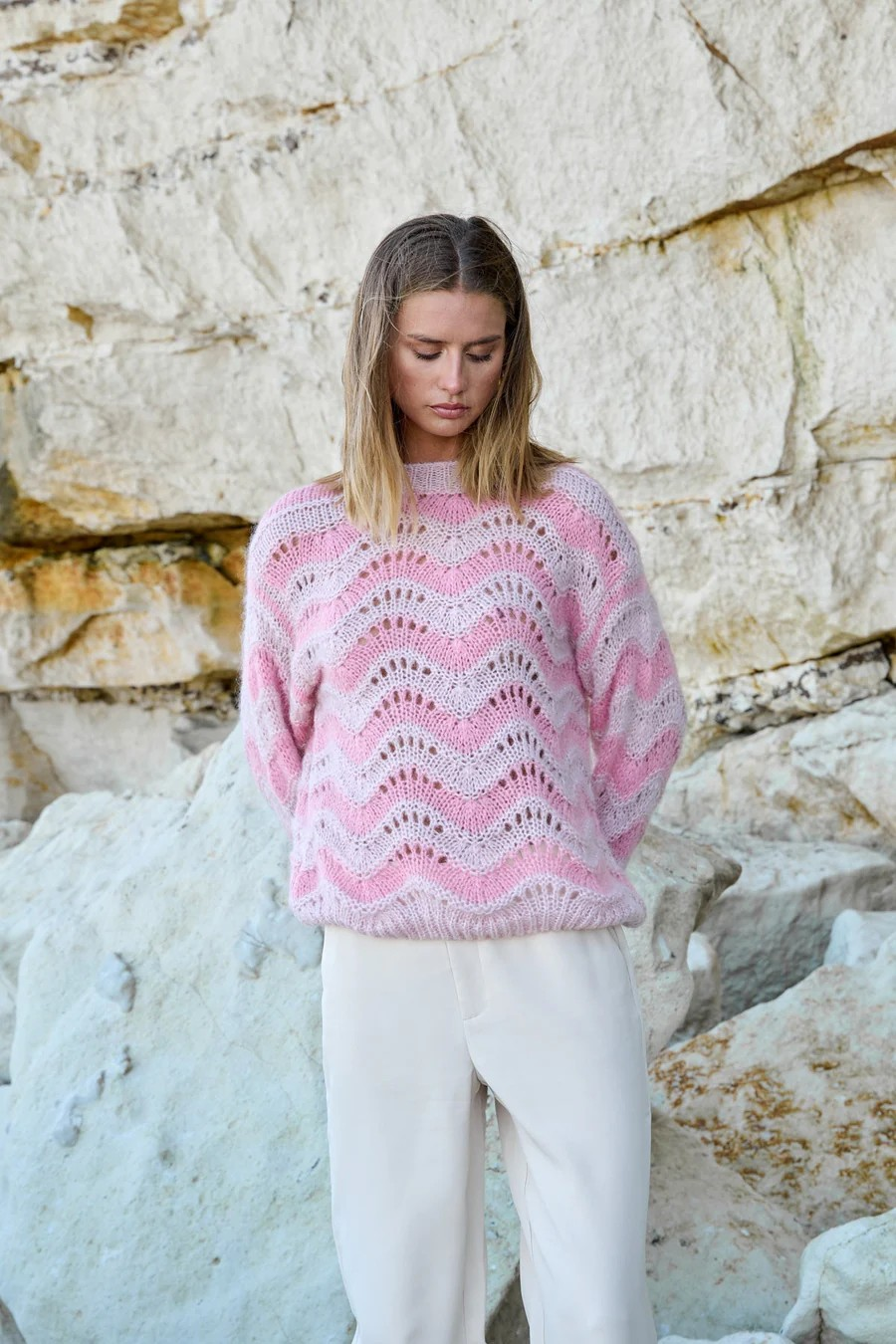 NOELLA Panama Knit Jumper Rose/Cream