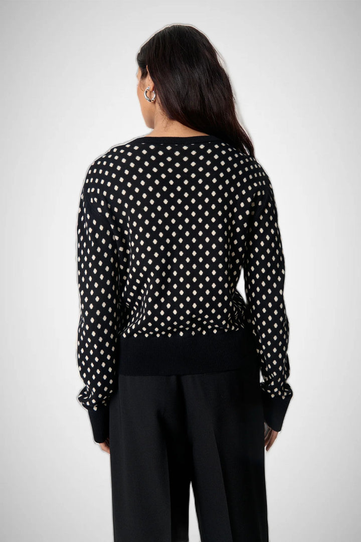 SOAKED IN LUXURY Gya Cardigan Black W Sandshell Dot