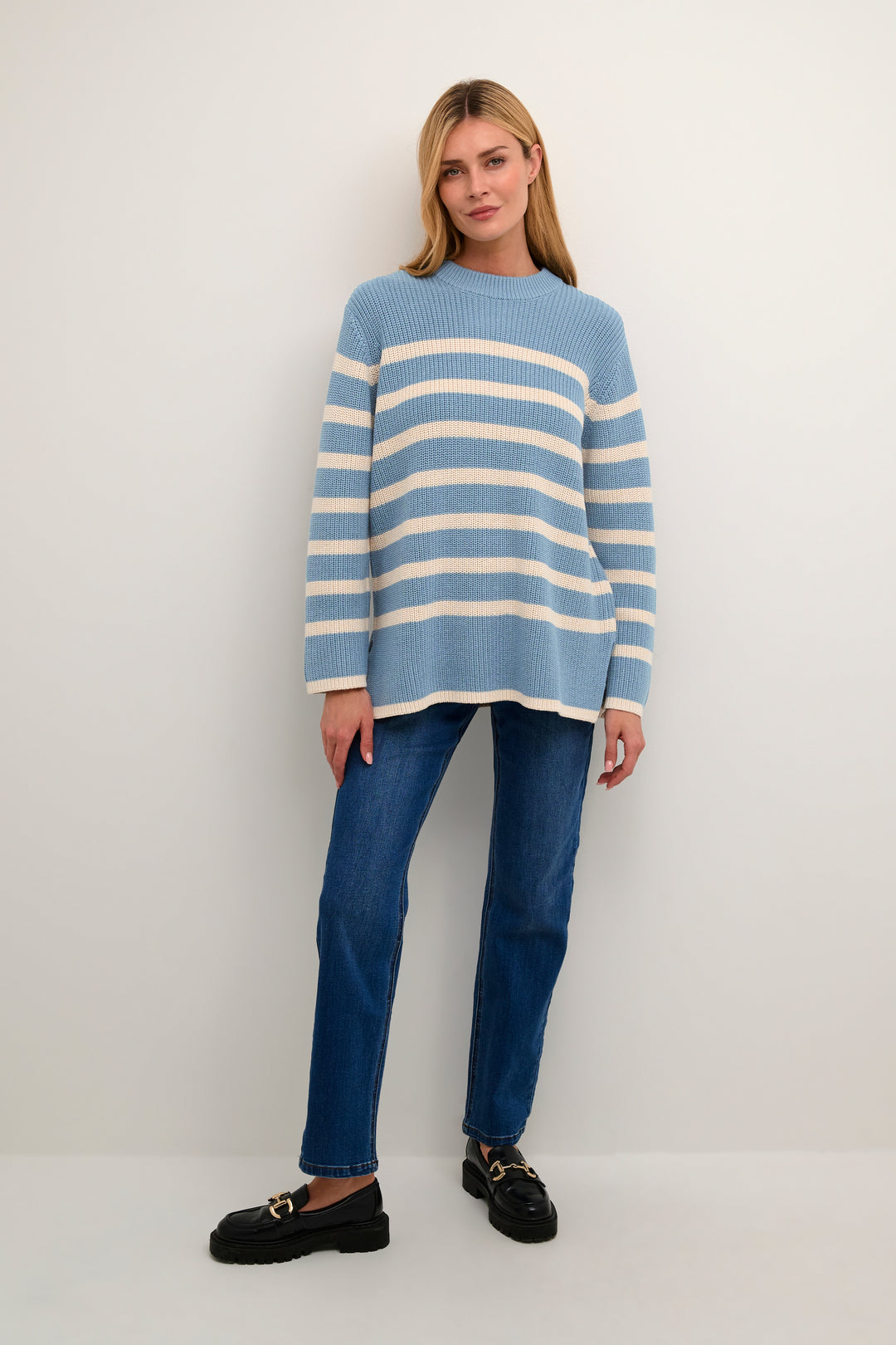 KAFFE KAcilla Knit Pullover Faded Denim/Sand Stripe